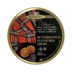 Simpkins Butterscotch Flavoured Drops Travel Sweets 200g tin