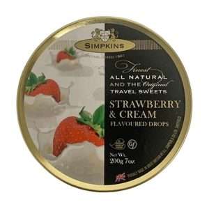 Simpkins Strawberry & Cream Travel Sweets 200g tin